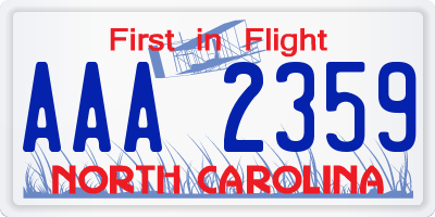 NC license plate AAA2359