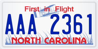 NC license plate AAA2361