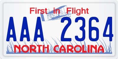 NC license plate AAA2364