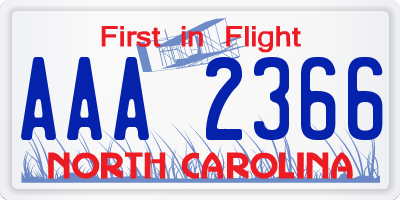 NC license plate AAA2366