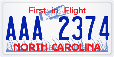 NC license plate AAA2374