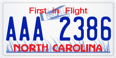 NC license plate AAA2386