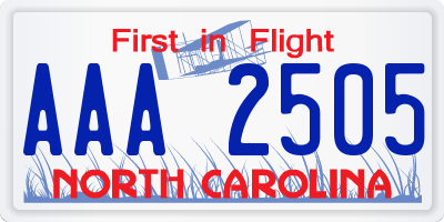 NC license plate AAA2505