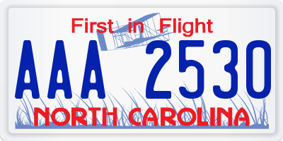 NC license plate AAA2530