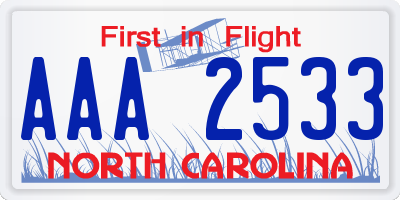 NC license plate AAA2533