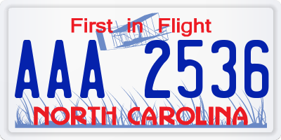 NC license plate AAA2536