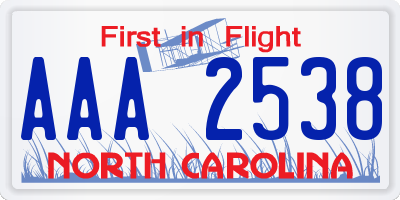 NC license plate AAA2538