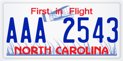 NC license plate AAA2543