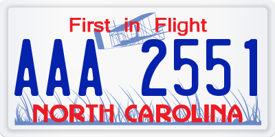 NC license plate AAA2551