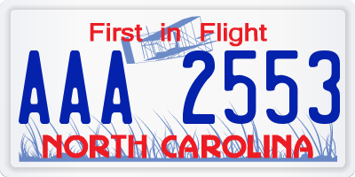 NC license plate AAA2553