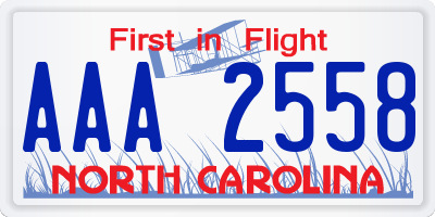 NC license plate AAA2558