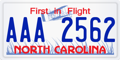 NC license plate AAA2562