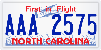 NC license plate AAA2575