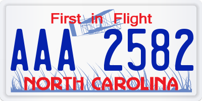 NC license plate AAA2582