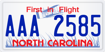 NC license plate AAA2585