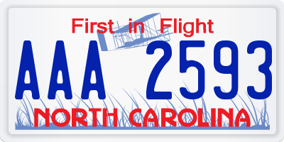 NC license plate AAA2593