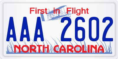 NC license plate AAA2602