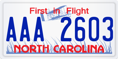 NC license plate AAA2603