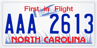 NC license plate AAA2613