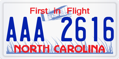 NC license plate AAA2616