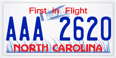 NC license plate AAA2620