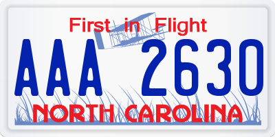 NC license plate AAA2630