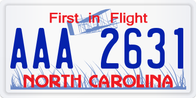 NC license plate AAA2631