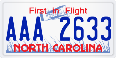 NC license plate AAA2633