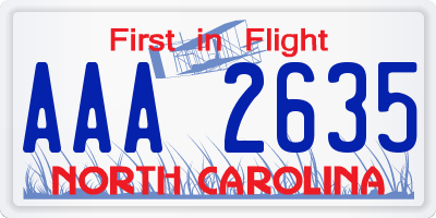 NC license plate AAA2635