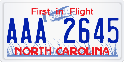 NC license plate AAA2645