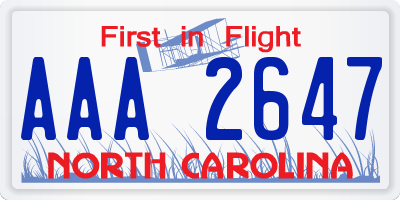 NC license plate AAA2647