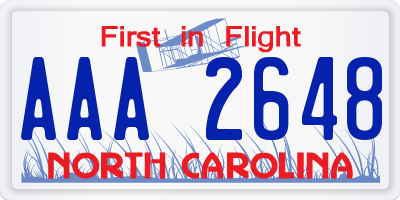 NC license plate AAA2648