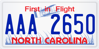 NC license plate AAA2650