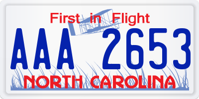 NC license plate AAA2653