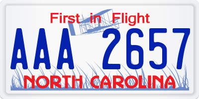 NC license plate AAA2657