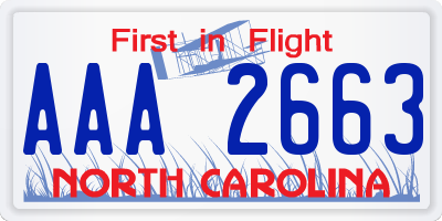 NC license plate AAA2663