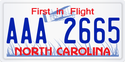 NC license plate AAA2665