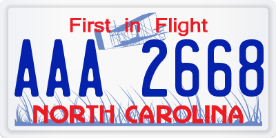 NC license plate AAA2668