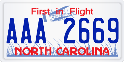 NC license plate AAA2669
