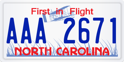 NC license plate AAA2671