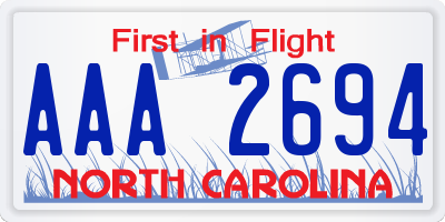 NC license plate AAA2694