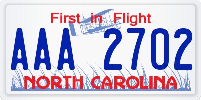 NC license plate AAA2702