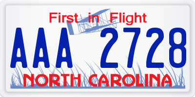 NC license plate AAA2728