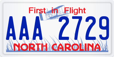 NC license plate AAA2729