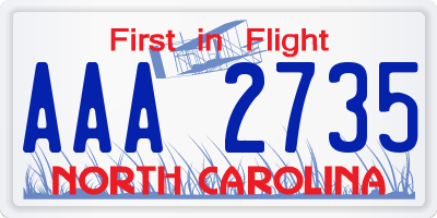 NC license plate AAA2735