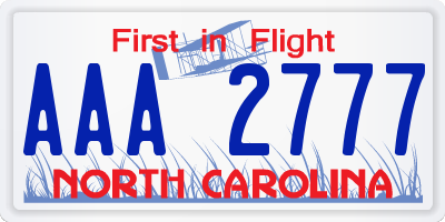 NC license plate AAA2777