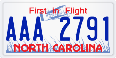 NC license plate AAA2791