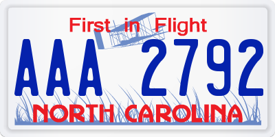 NC license plate AAA2792