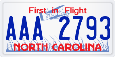 NC license plate AAA2793