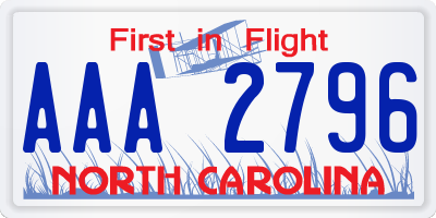 NC license plate AAA2796